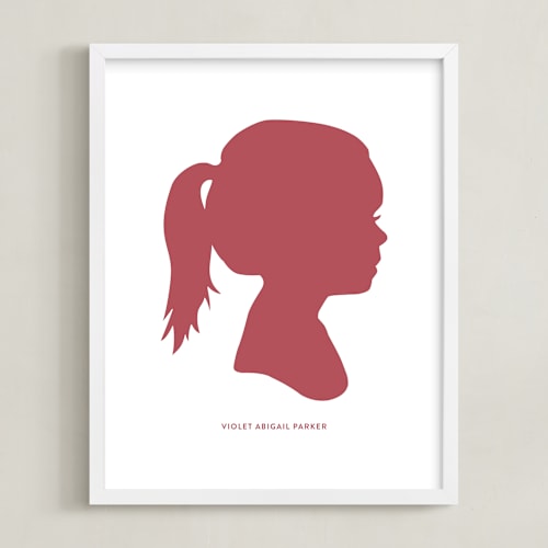 This is a burgundy silhouette art by Minted called custom silhouette letterpress art