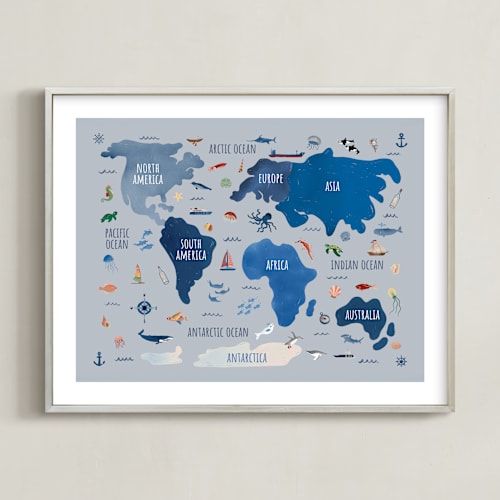 This is a soft blue art by Carrie Cantwell called nautical map