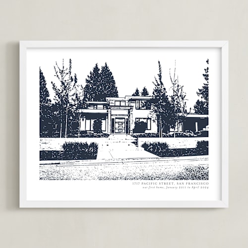 This is a midnight blue home wall art by Minted called house: custom print with text