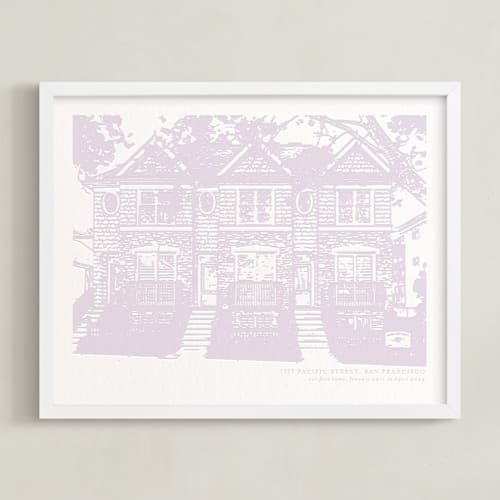 This is a pastel lilac home wall art by Minted called house: landscape custom letterpress print
