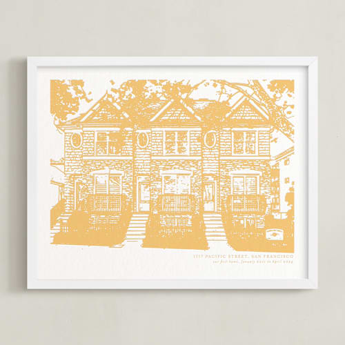 This is a summer yellow home wall art by Minted called house: landscape custom letterpress print