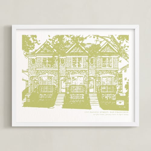 This is a grass green home wall art by Minted called house: landscape custom letterpress print