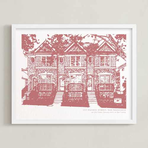 This is a burgundy home wall art by Minted called house: landscape custom letterpress print