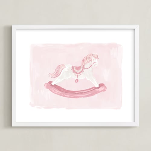 This is a rose nursery wall art by Laura Bercovich called rocking horse