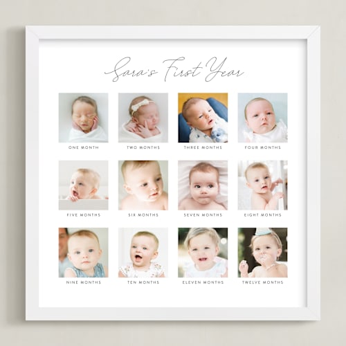 This is a white photo art by Erin Deegan called baby's first year: framed photo