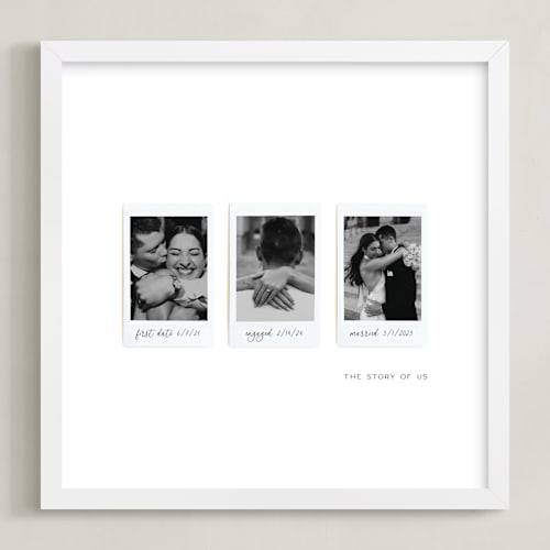 This is a white photo art with standard by Olivia Kanaley Inman called three photo: square framed photo