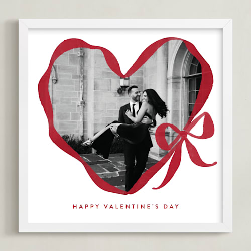 This is a cherry photo art by Rebecca Durflinger called ribbon bow heart: square framed photo