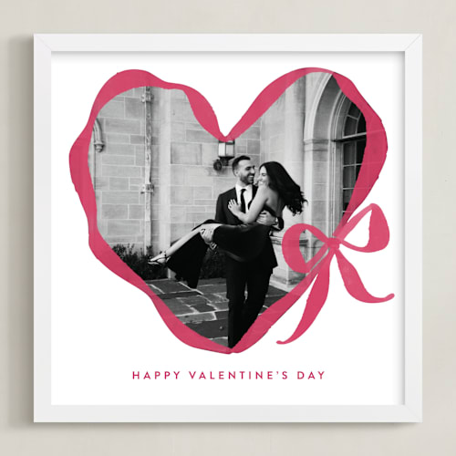 This is a magenta photo art by Rebecca Durflinger called ribbon bow heart: square framed photo