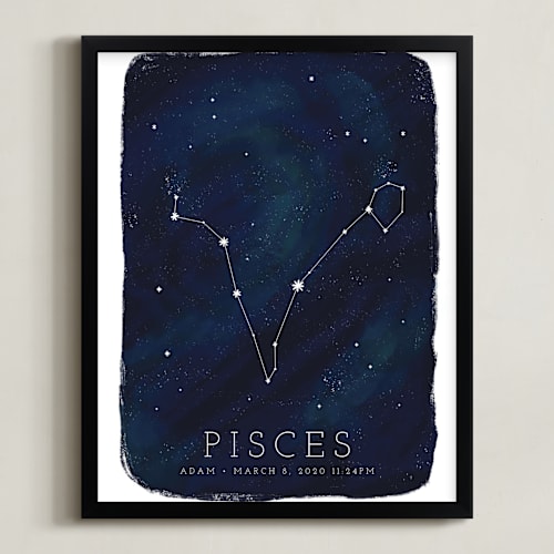 This is a galaxy personalized art for kids by Ashley Presutti Beasley called zodiac constellation pisces