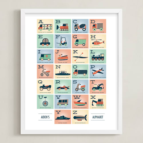 This is a sherbet personalized art for kids by Erica Krystek called alphabet in motion