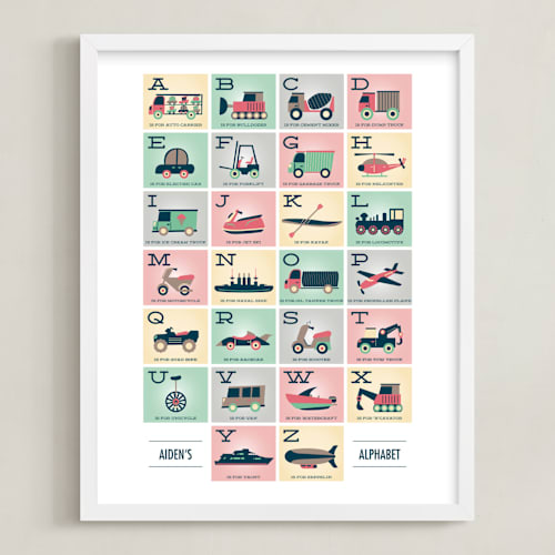 This is a petal personalized art for kids by Erica Krystek called alphabet in motion