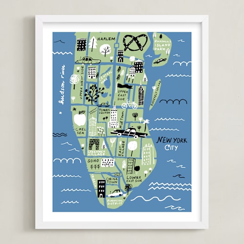 This is a ocean blue kids wall art by Jordan Sondler called i love new york