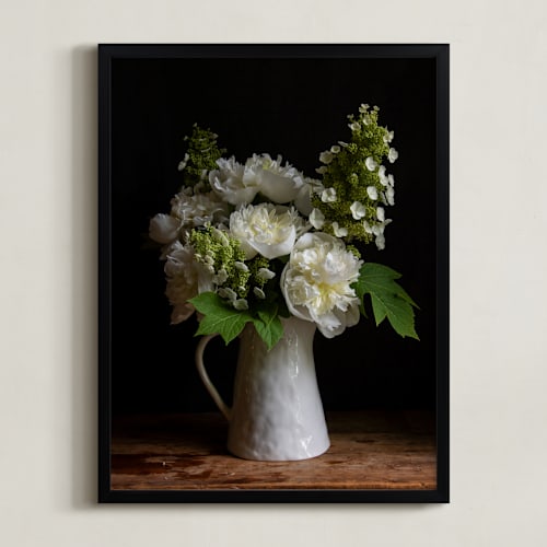 This is a green and white art by Elizabeth Pyle called pitcher of peonies