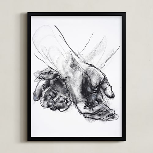 This is a slate black art by Derek overfield called drawing 561 - crossed hands