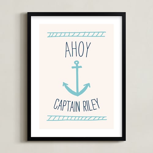 This is a light aqua personalized art for kids by Shari Margolin called ahoy matey