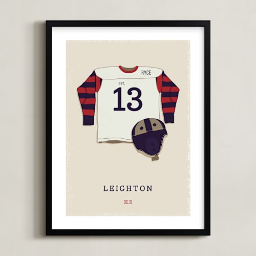 This is a rich red personalized art for kids by Tyler Tea called american football
