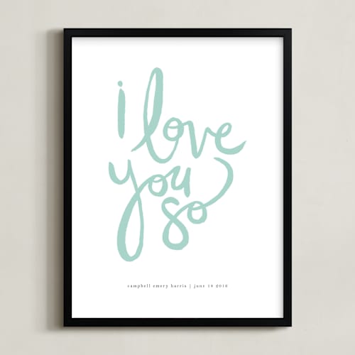 This is a mint personalized art for kids by Kelly Ventura called i love you so