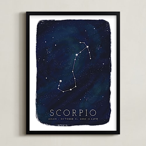This is a galaxy personalized art for kids by Ashley Presutti Beasley called zodiac constellation scorpio