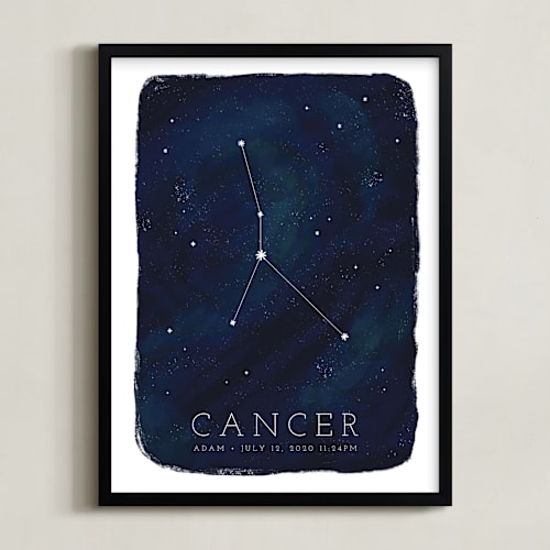 This is a galaxy personalized art for kids by Ashley Presutti Beasley called zodiac constellation cancer