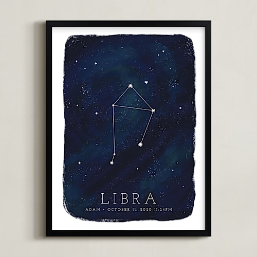 This is a galaxy personalized art for kids by Ashley Presutti Beasley called zodiac constellation libra