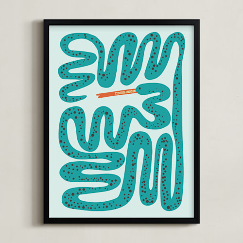 This is a turquoise personalized art for kids with standard by Jenna Holcomb called squiggly snake