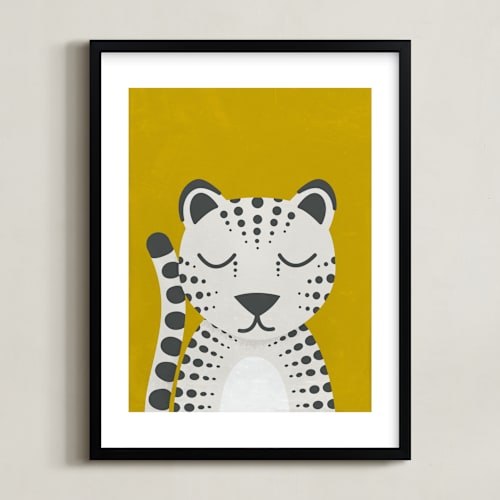This is a spicy mustard kids wall art by 2birdstone called snow leopard