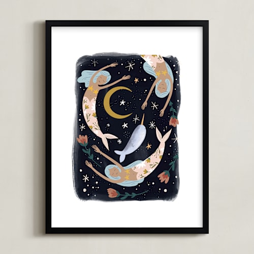 This is a midnight kids wall art by Hannah Williams called midnight mermaids