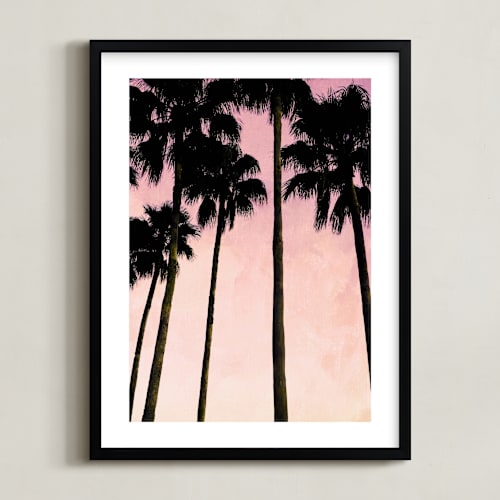 This is a blush sky art by Dawn Smith called palm trees & pink skies