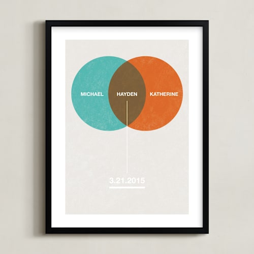This is a blue orange nursery wall art by Shari Margolin called baby venn diagram