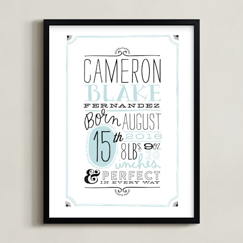 This is a powder blue nursery wall art by Alethea and Ruth called vintage info