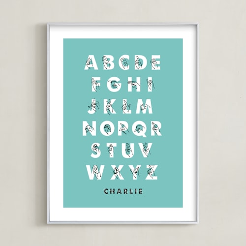 This is a robin's egg nursery wall art by ERAY called signed abcs