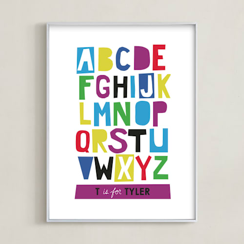 This is a plum nursery wall art by Ampersand Design Studio called paper cut abcs