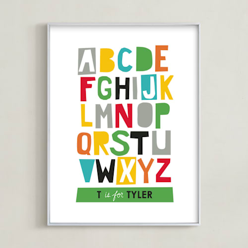 This is a lime nursery wall art by Ampersand Design Studio called paper cut abcs