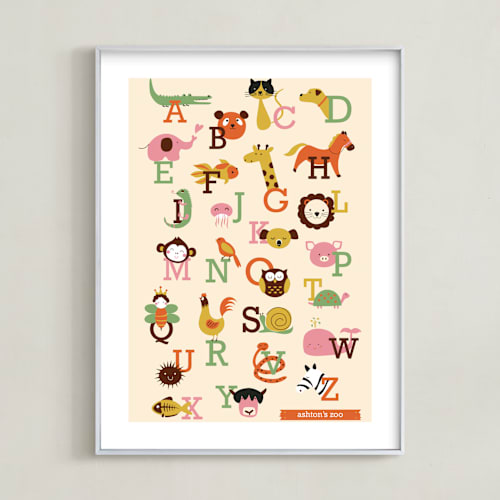 This is a vermillion nursery wall art by Anais Lee called animal a to z