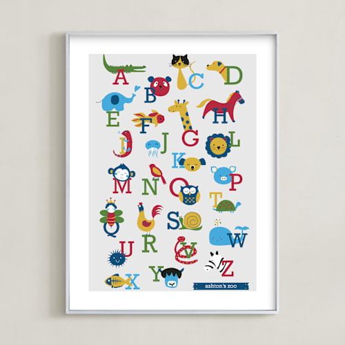 This is a navy nursery wall art by Anais Lee called animal a to z