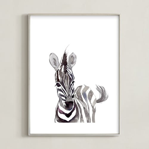 This is a zebra black nursery wall art by Jieun K Rasband called baby animal friends: zebra