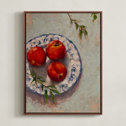 This is a vermillion art by Wendy Keller called peaches on a plate