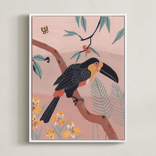 This is a pink bisque art by Stefanie Lane called tropic toucan ii