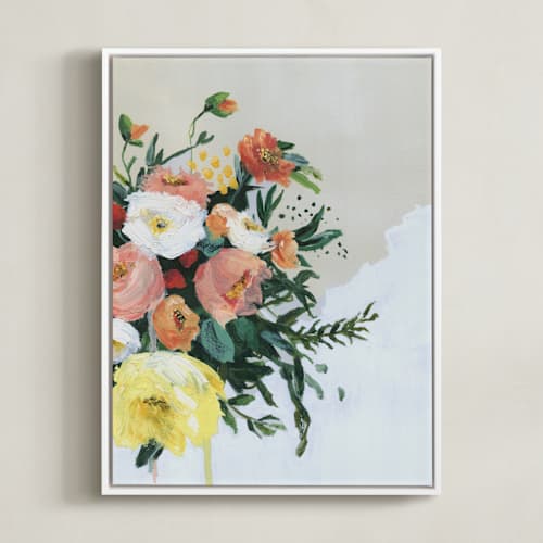 This is a peony peach art by Kirsta Benedetti called peach and yellow peony