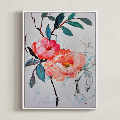 This is a hot coral art by Sonal Nathwani called peony duet