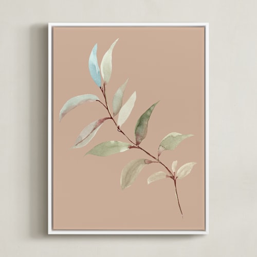 This is a soft salmon art by Nika Martinez called botanical leaves in blue i