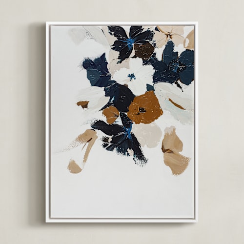 This is a dark navy blue art by Caryn Owen called abstract botanical floral diptych ii