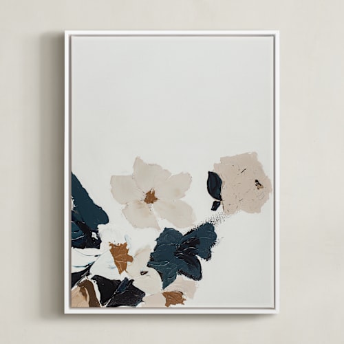 This is a dark navy blue art by Caryn Owen called abstract botanical floral diptych i