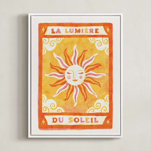This is a sunny orange kids wall art with standard by Sabrina Excene called soleil sun tarot
