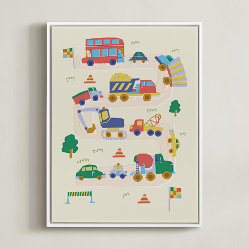 This is a ivory kids wall art with standard by Kartika Paramita called big and small vehicle