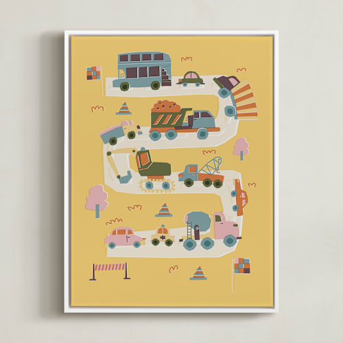 This is a butter kids wall art by Kartika Paramita called big and small vehicle