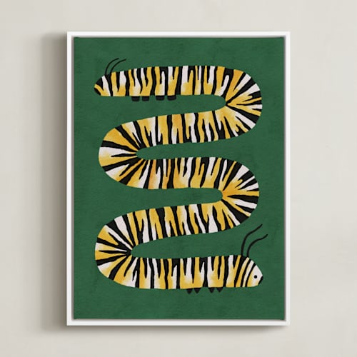 This is a forest green kids wall art by Sabrina Excene called squiggly caterpillar