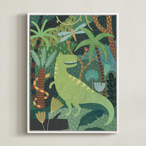 This is a jungle kids wall art by McKenna Sato called prehistoric jungle