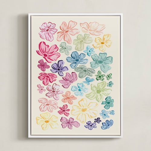 This is a pale sunshine kids wall art by The Scribblist called a rainbow of flowers