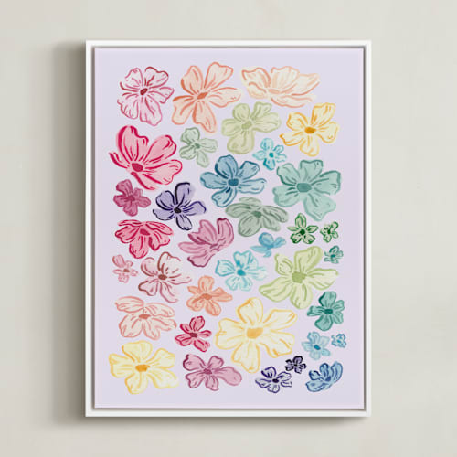 This is a lovely lavender kids wall art by The Scribblist called a rainbow of flowers